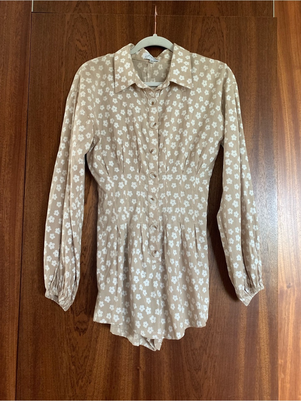 Sabo Skirt Daisy Button-Front Long Sleeve Romper - Cream